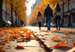 Autumn city scene representing seasonal investing trends and smart financial planning.